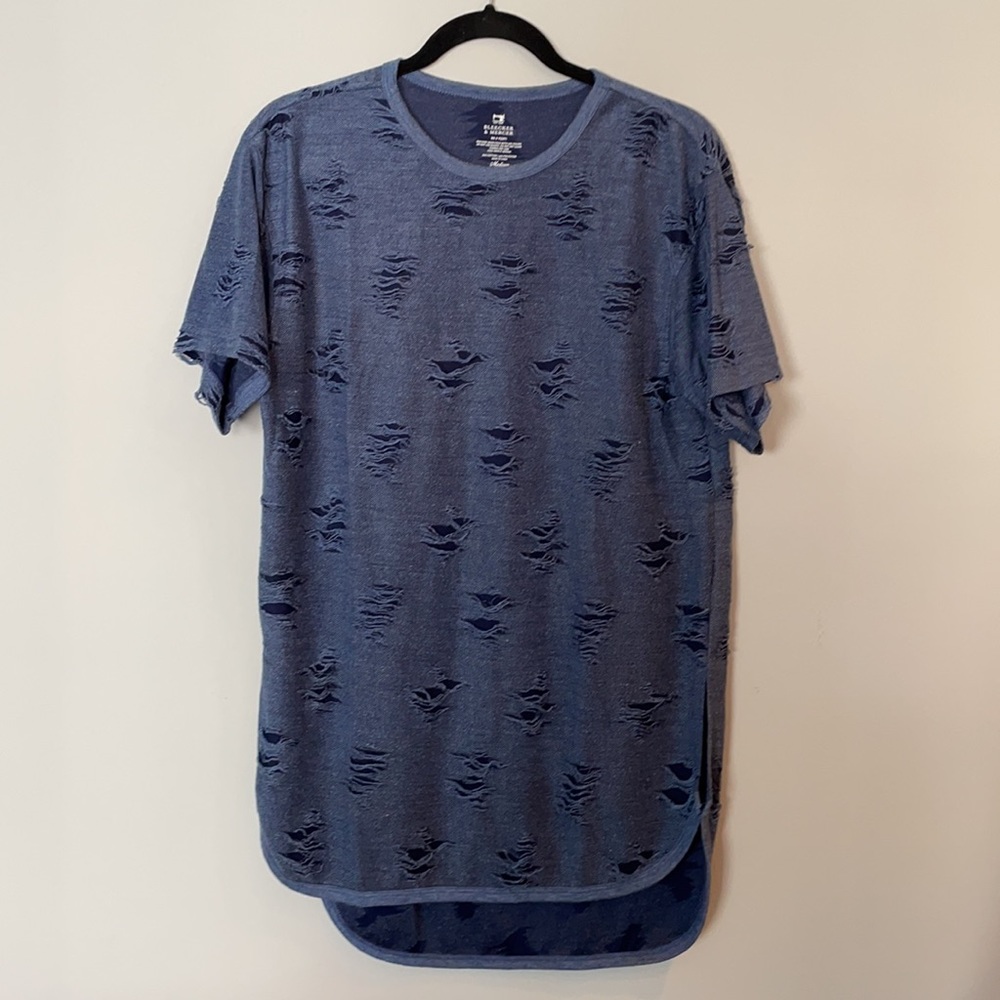 Bleecker & Mercer Rip Pattern Navy Blue Shirt, Med